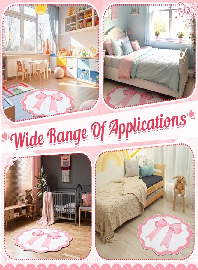 Maasechs Pink Bow Round Rugs, 4 Ft Bow Washable Circle Area Rug for Girls, Non Slip Indoor Decor Carpet for Nursery Kids Room Playroom Living Room, TPR - Image 4
